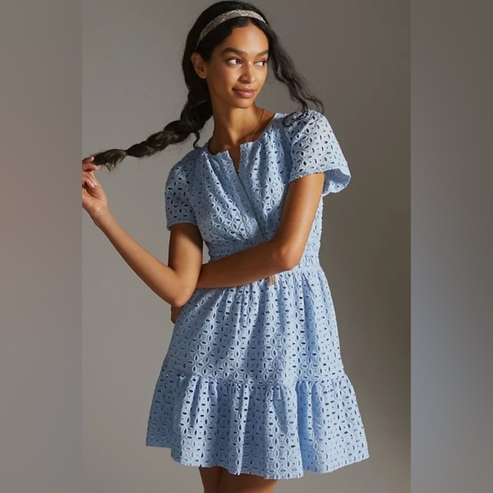 Anthropologie Somerset Light Blue Eyelet Dress